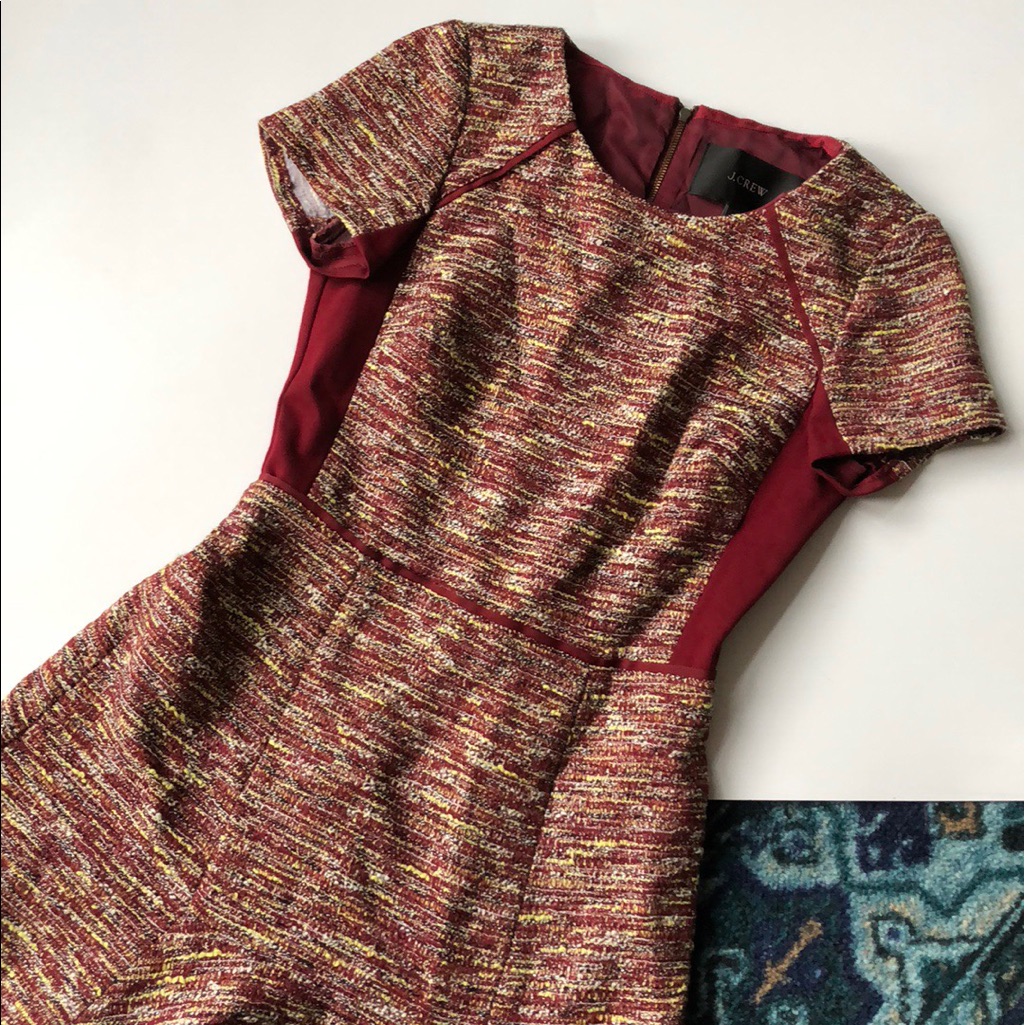 || J. Crew || Wine Tweed Cap Sleeve Dress